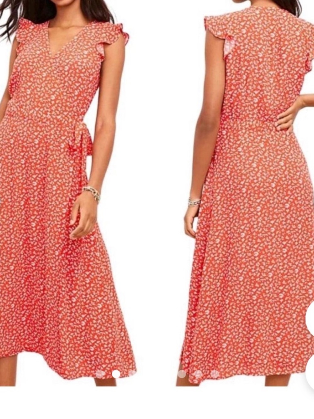 LOFT Coral-Pink Floral Midi Wrap Dress